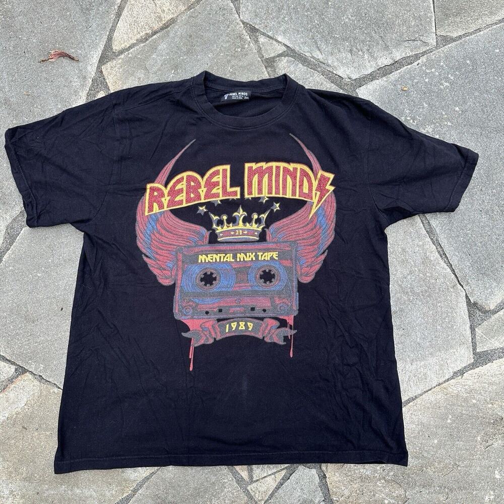 Rebel Minds Mental Mixtape Shirt 2XL Black Retro Music Cassette Streetwear Y2K